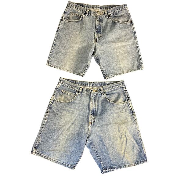 Wrangler Light Wash Y2K Denim Shorts 2 Pair Work Grunge Casual Check Description - Picture 1 of 8